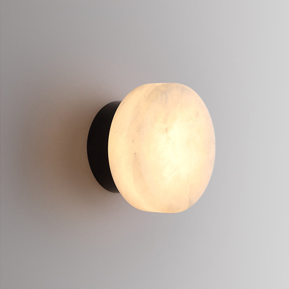 Outdoor Lighting Spanish Style - Natural Marble Round Wall Sconce for